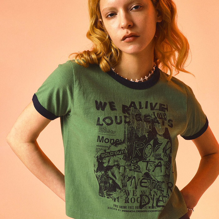 韓國PRENDA - ROCK STARS NEVER DIE TEE PALM GREEN